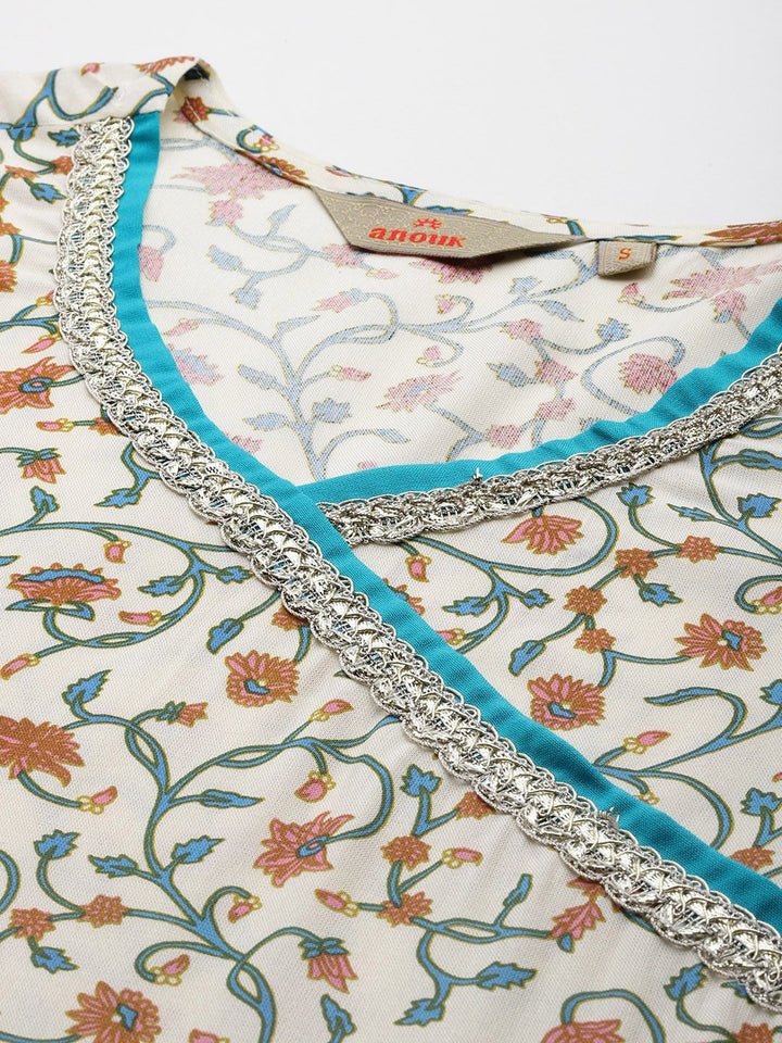 Anouk Ethnic Motifs Print Angrakha Kurta with Trousers & Dupatta