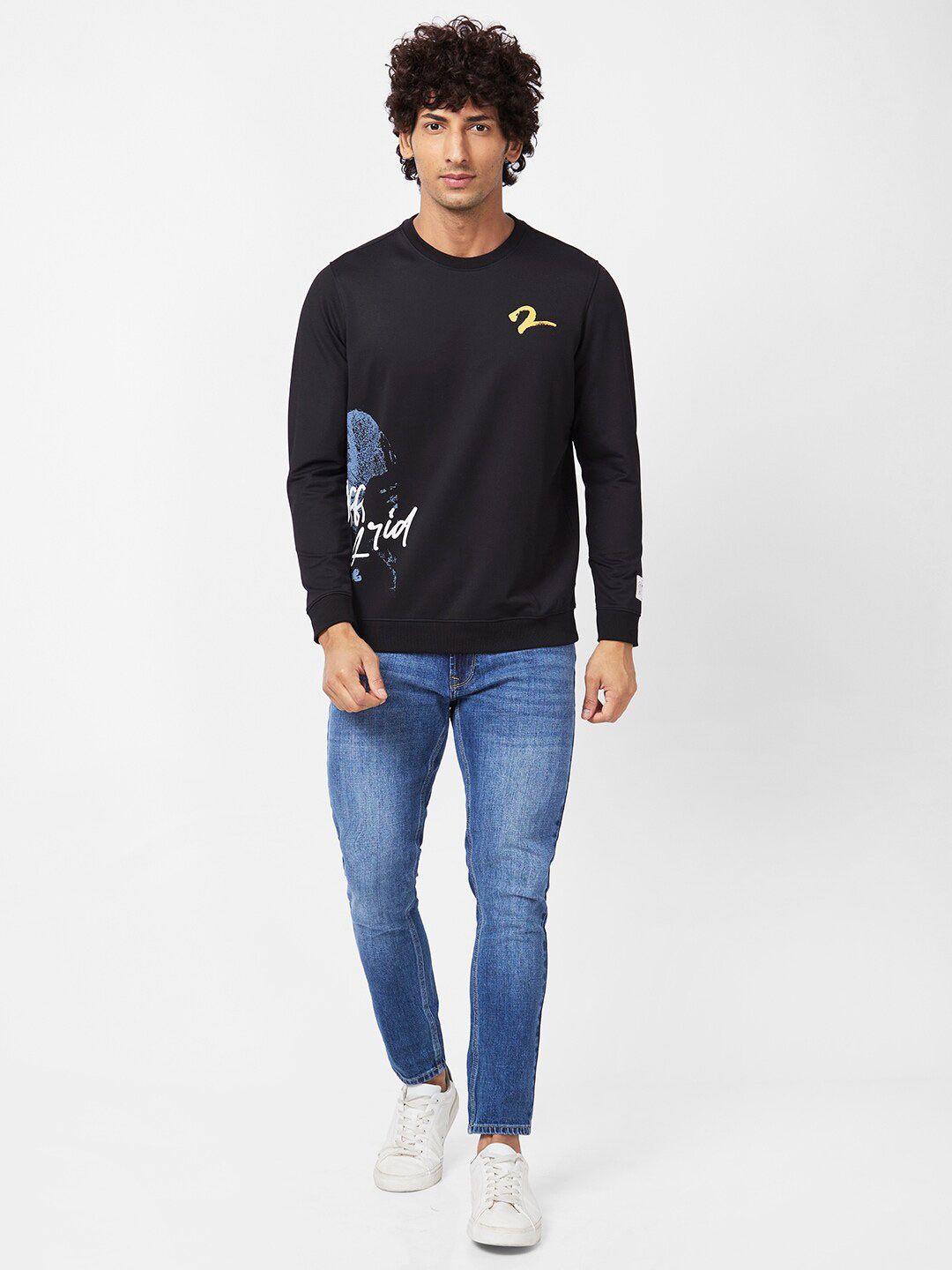 SPYKAR Graphic Printed Cotton Pullover Sweatshirt
