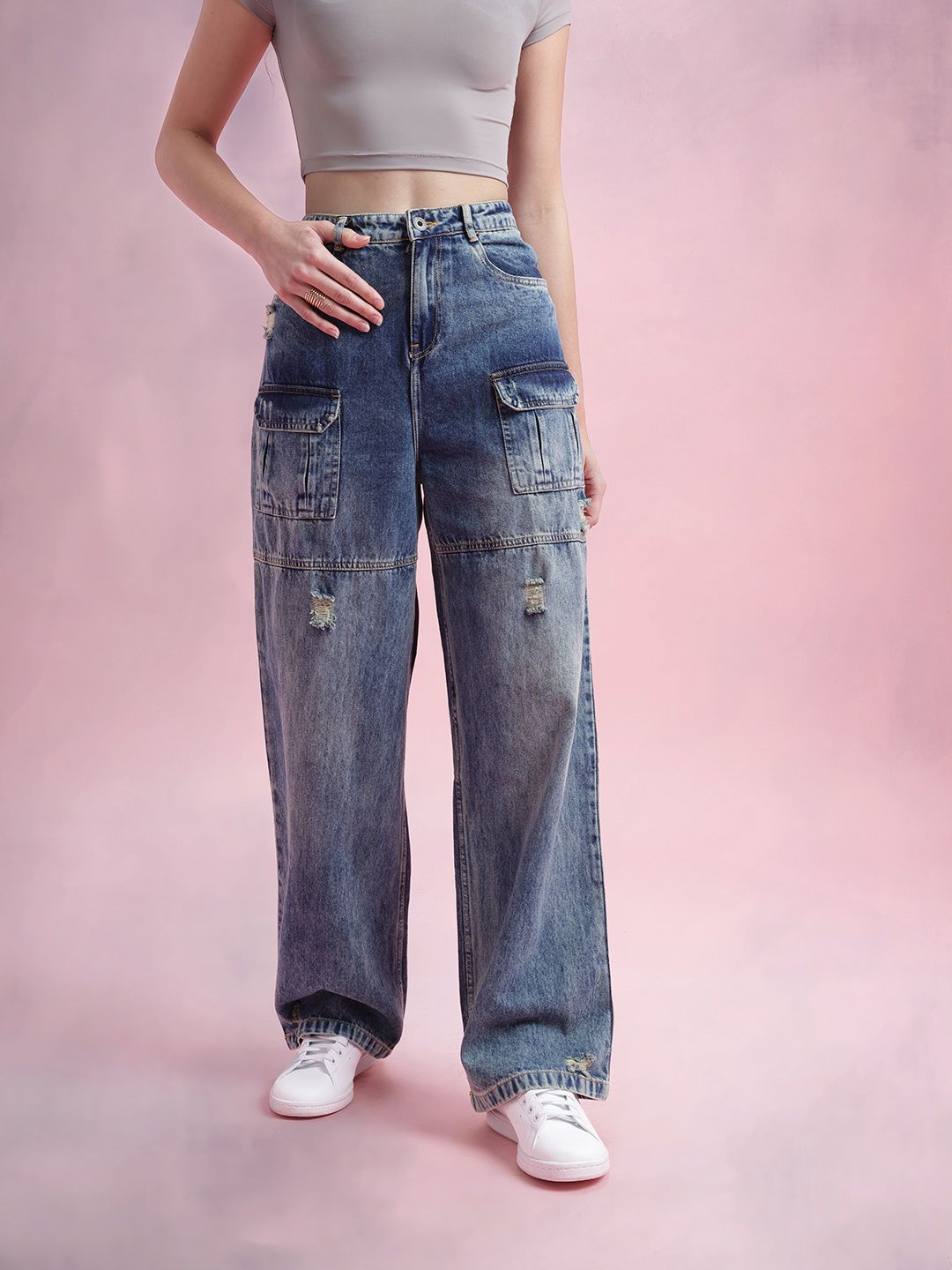 DressBerry Women Straight Fit Pure Cotton Ripped Jeans