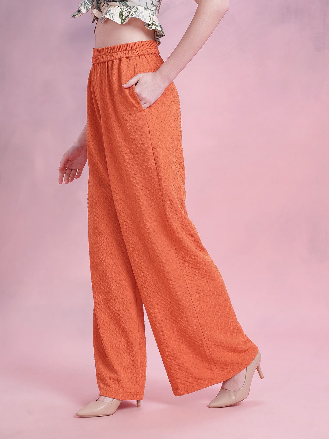 DressBerry Women Textured Wide Leg Trousers