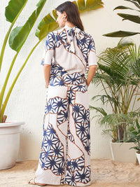 SASSAFRAS White Abstract Printed High Neck Top With Palazzos
