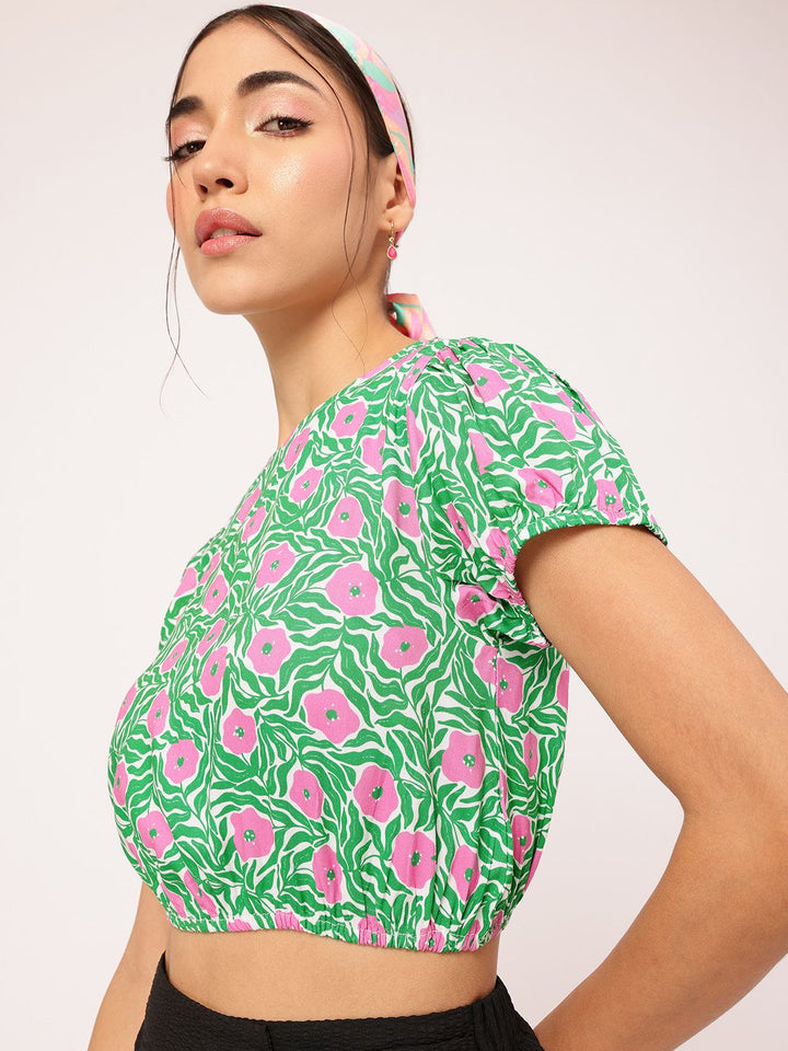DressBerry Garden Galore Printed Blouson Crop Top