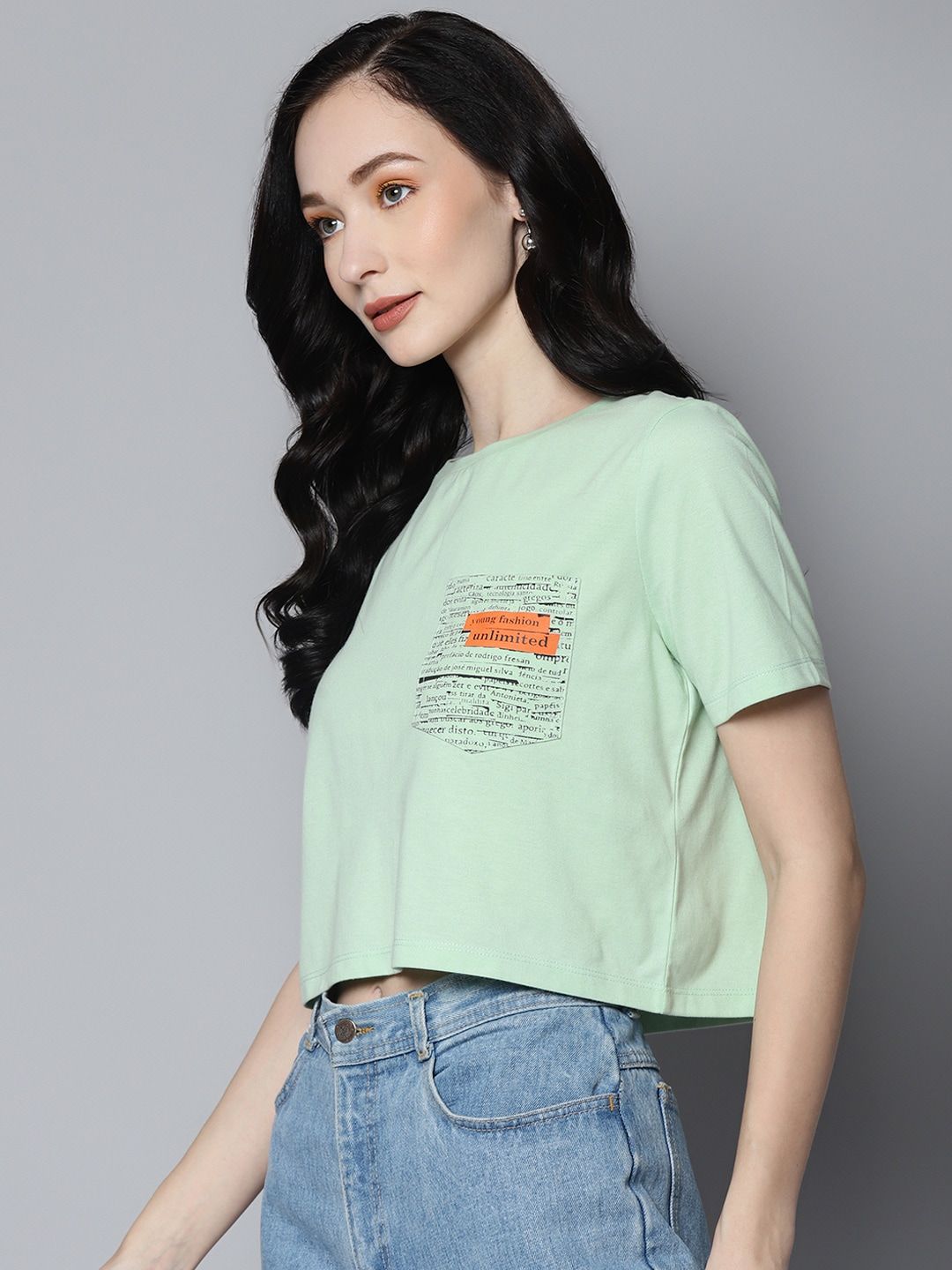 SASSAFRAS Women Green Typography Printed Pure Cotton T-shirt