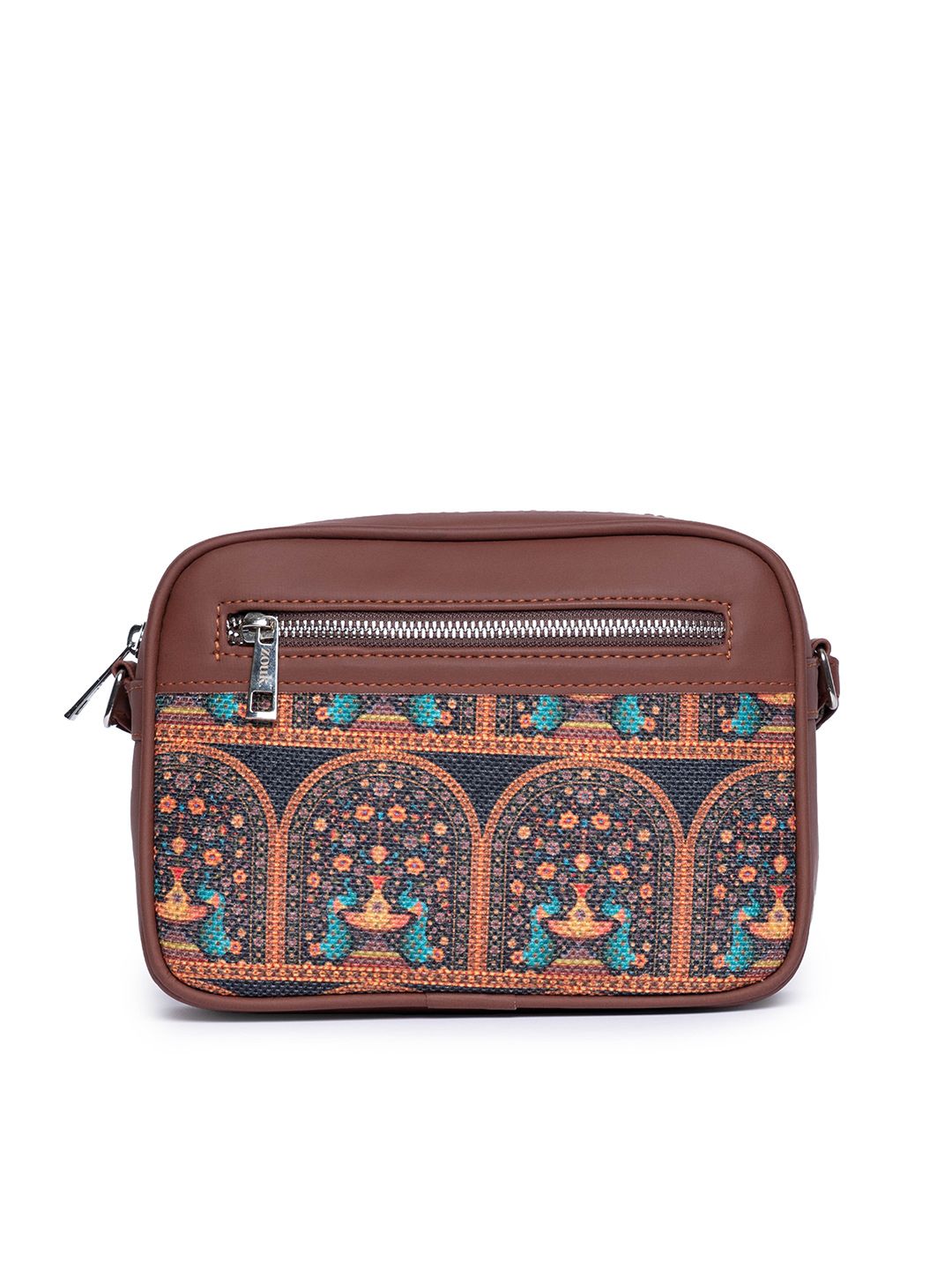 ZOUK Brown Peacock Structured Sling Bag