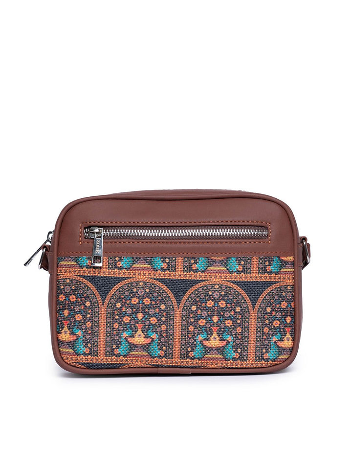 ZOUK Brown Peacock Structured Sling Bag