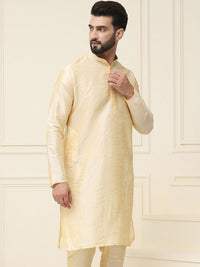 SOJANYA Men Golden-Coloured Solid Straight Kurta