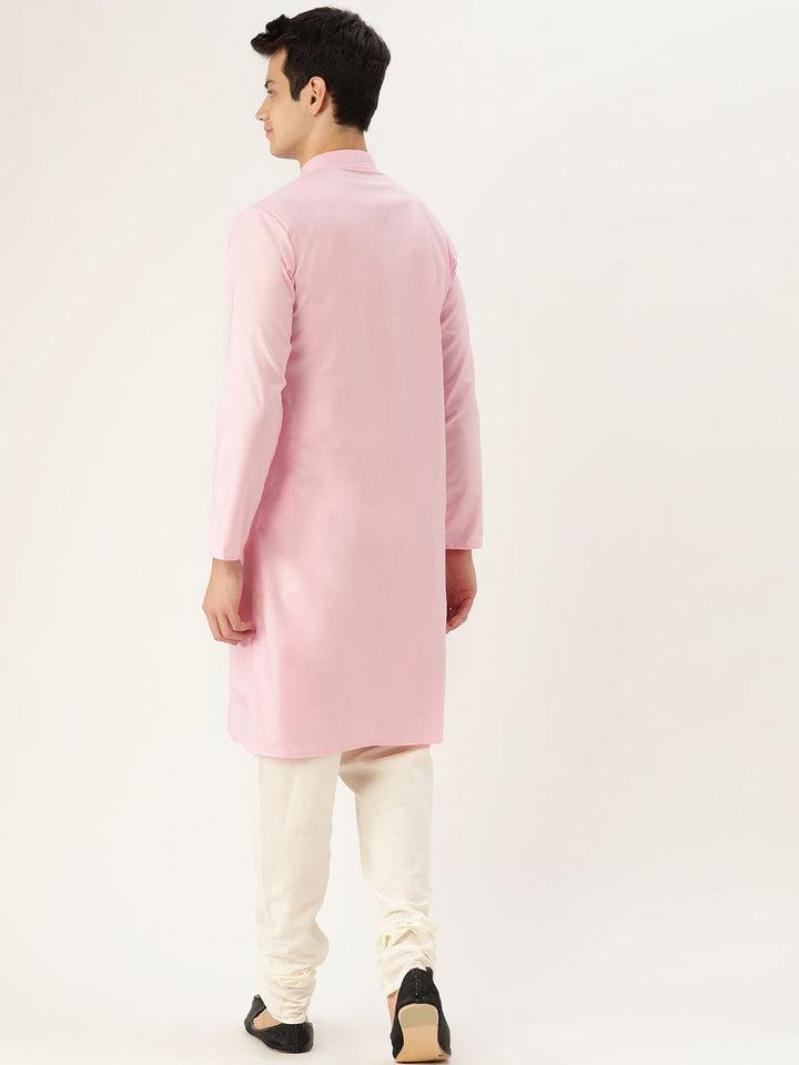 SOJANYA Men Pink Solid Straight Kurta