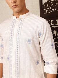 House of Pataudi Striped Jashn Pure Cotton Kurta with Trousers