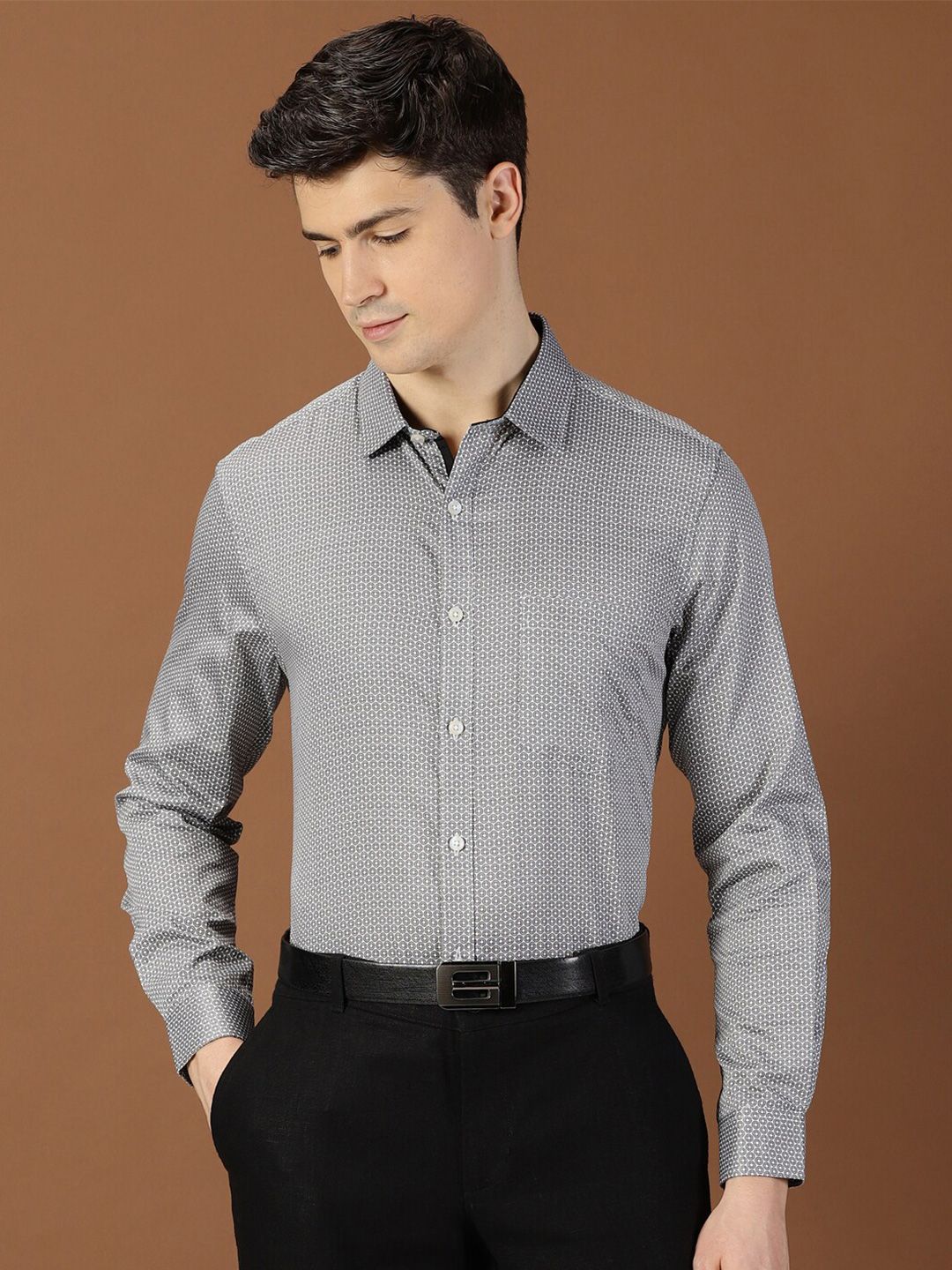 Thomas Scott Classic Slim Fit Micro Ditsy Printed Cotton Formal Shirt