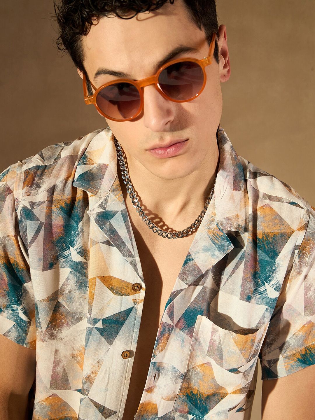 DENNISON Abstract Printed Cuban Collar Smart Oversized Casual Shirt