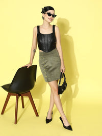 Berrylush Olive Corduroy High Rise Mini Straight Skirt