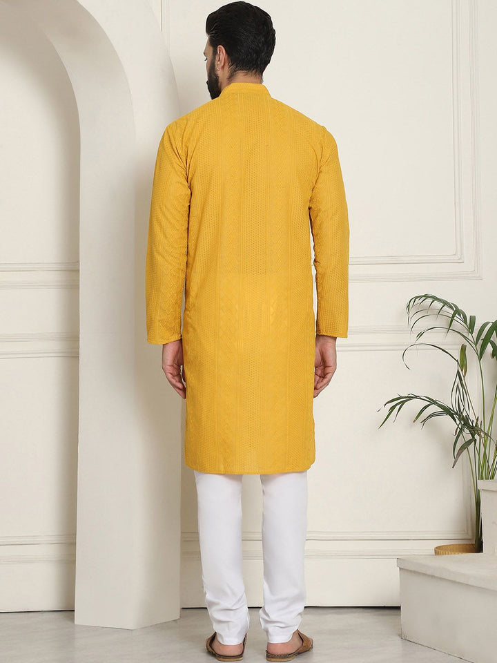 SOJANYA Geometric Embroidered Thread Work Pure Cotton Straight Kurta With Churidar