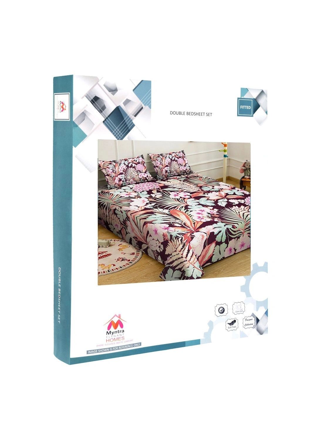 Myntra Elegant Homes Bunga-bunga Berbilang Warna 400 TC Cadar King dengan 2 Sarung Bantal