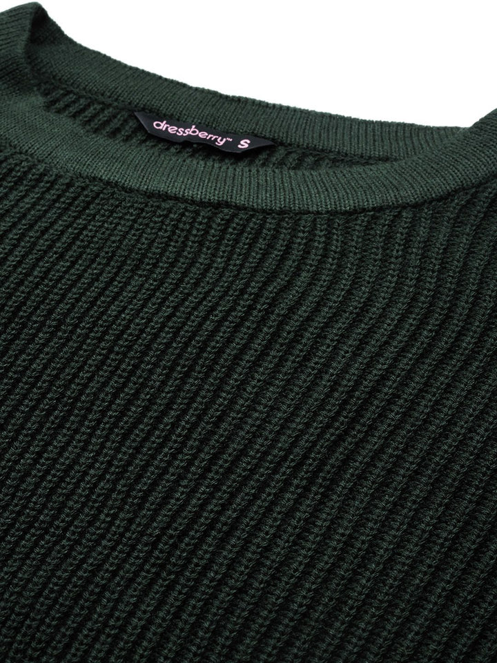 DressBerry Ribbed Acrylic Poncho with Fringed Detail