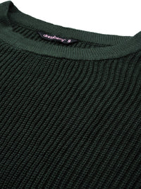 DressBerry Ribbed Acrylic Poncho with Fringed Detail