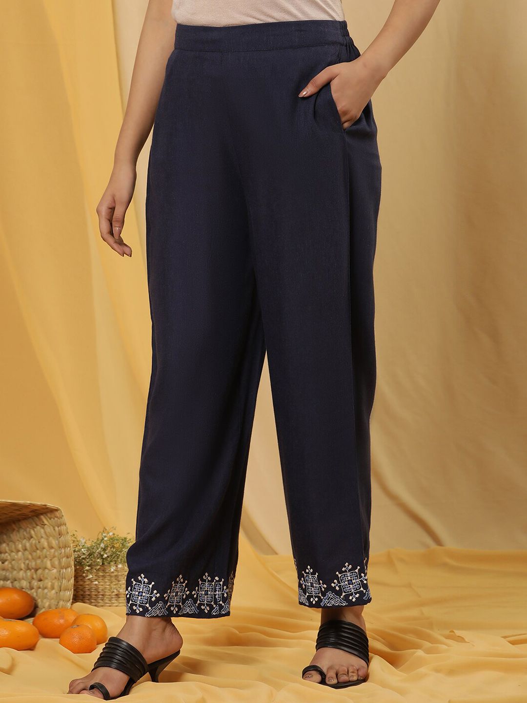 W Women Mid-Rise Parallel Ethnic Trousers