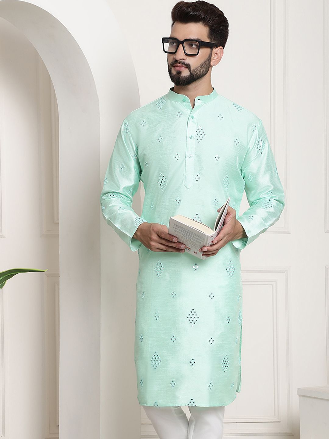 SOJANYA Embellished Mirror Work Silk Cotton Kurta