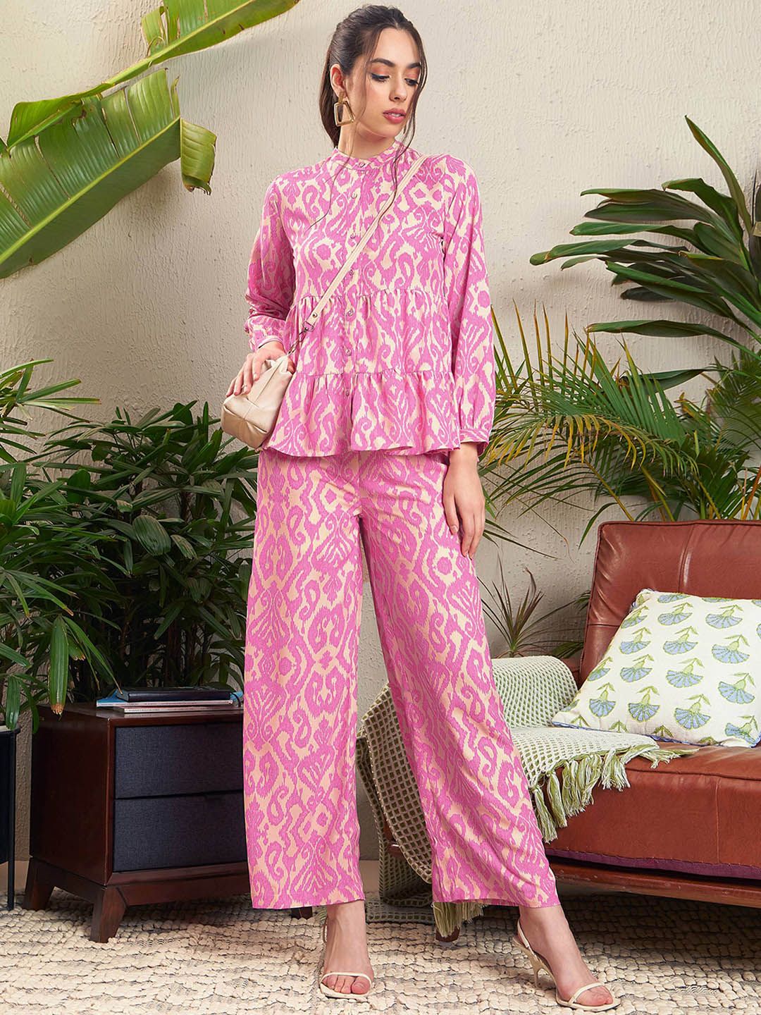 SASSAFRAS Printed Tiered Shirt With Palazzos