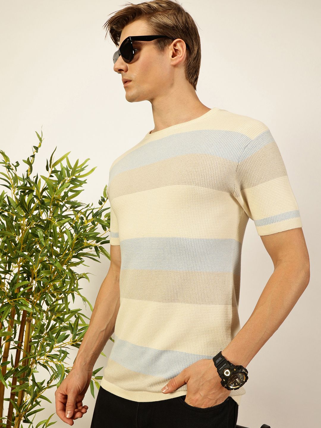 Thomas Scott Men Knit Striped Round Neck T-shirt