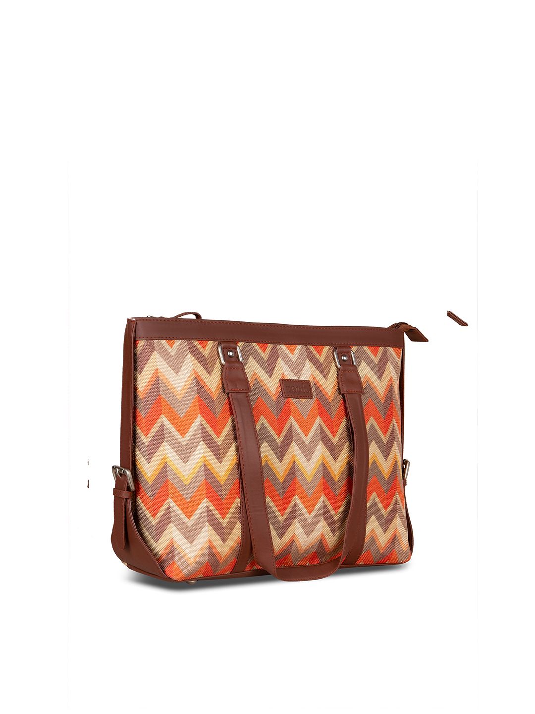 ZOUK Orange & Brown Handcrafted Fabric Vegan Leather Sustainable Shoulder Bag