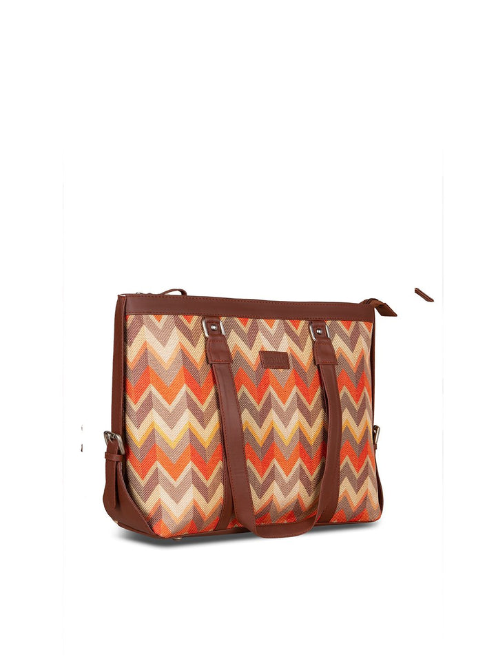 ZOUK Orange & Brown Handcrafted Fabric Vegan Leather Sustainable Shoulder Bag