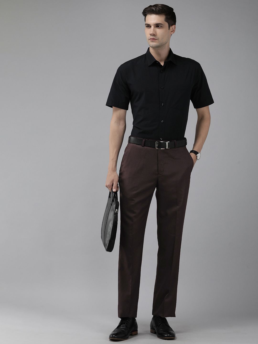 Park Avenue Men Self Design Textured Smart Fit Low-Rise Formal Trousers