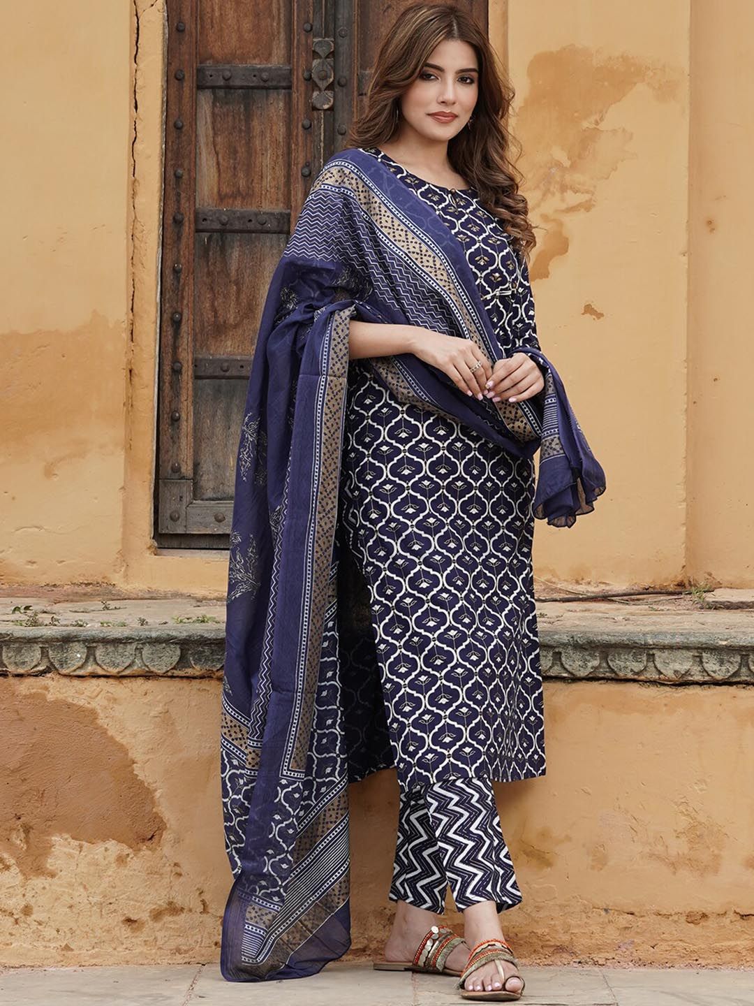 KALINI Printed Gotta Patti Kurta With Trousers & Dupatta