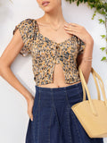 DressBerry Soft Serve Style Printed Front Slit Empire Crop Top