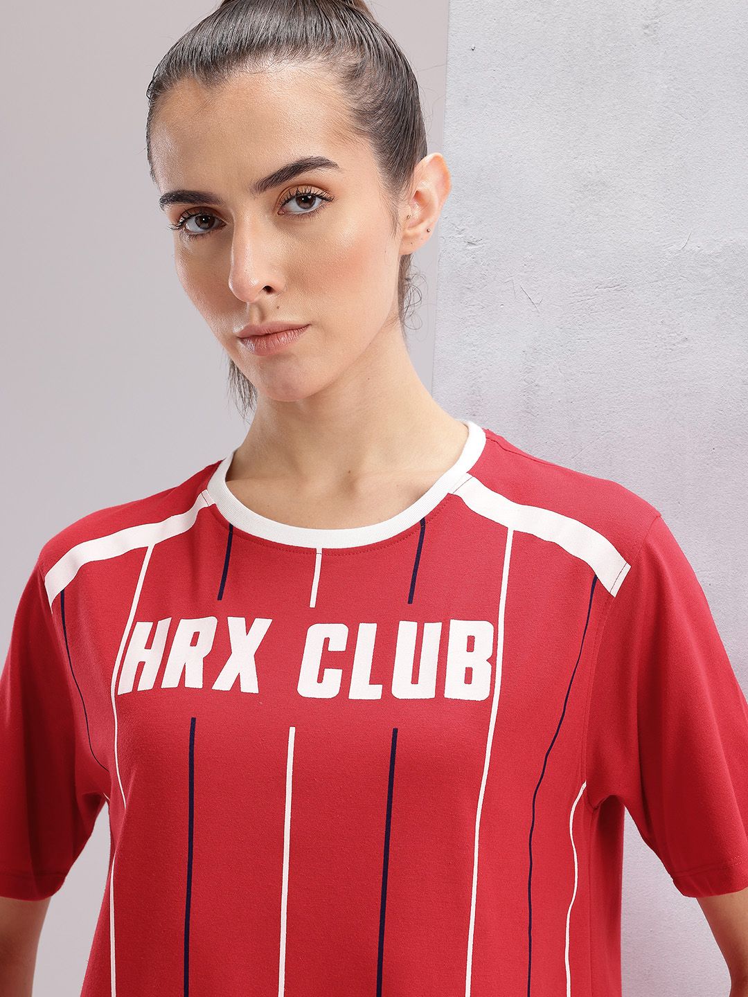 HRX by Hrithik Roshan Women Brand Logo Printed Striped T-shirt