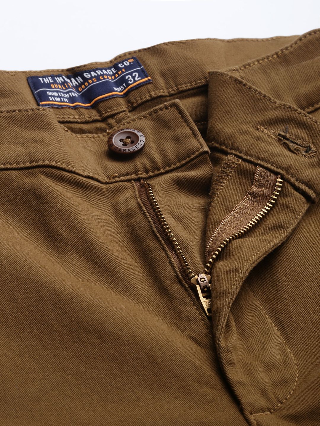 The Indian Garage Co Men Tan Slim Fit Joggers Trousers