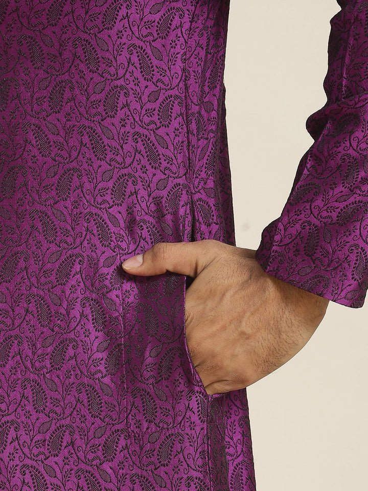 SOJANYA Lelaki Motif Etnik Ungu Jacquard Kurta