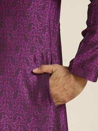 SOJANYA Lelaki Motif Etnik Ungu Jacquard Kurta