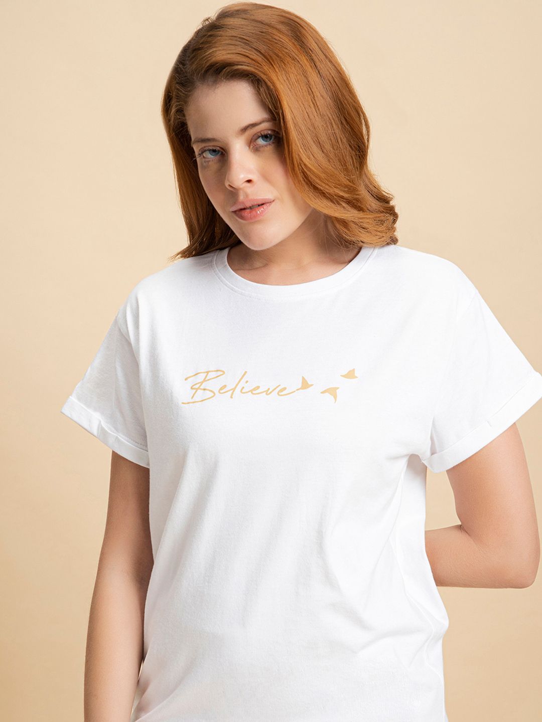 Bewakoof Women Printed Drop-Shoulder Sleeves Boyfriend Fit T-shirt
