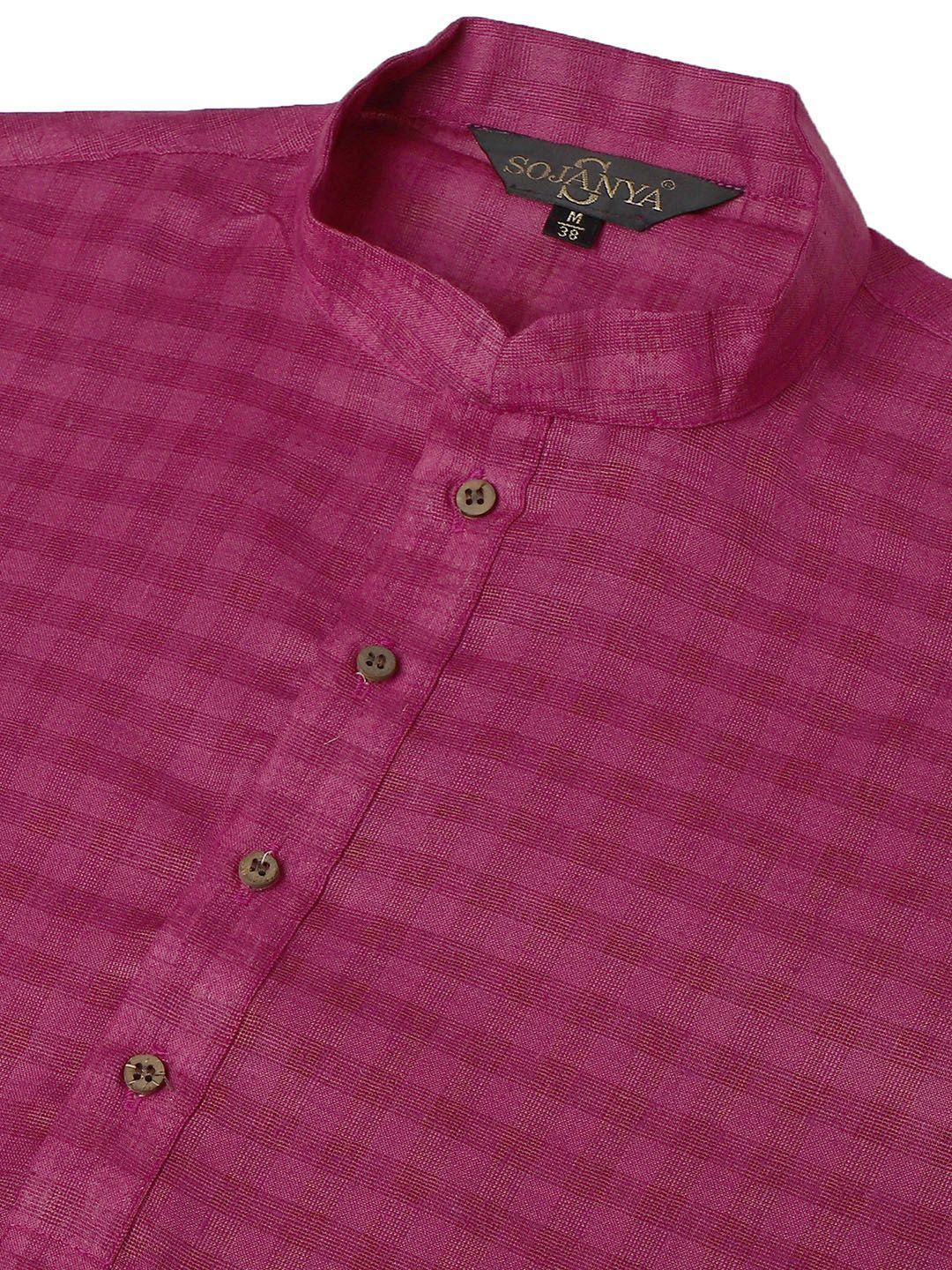SOJANYA Men Magenta Checked Straight Kurta