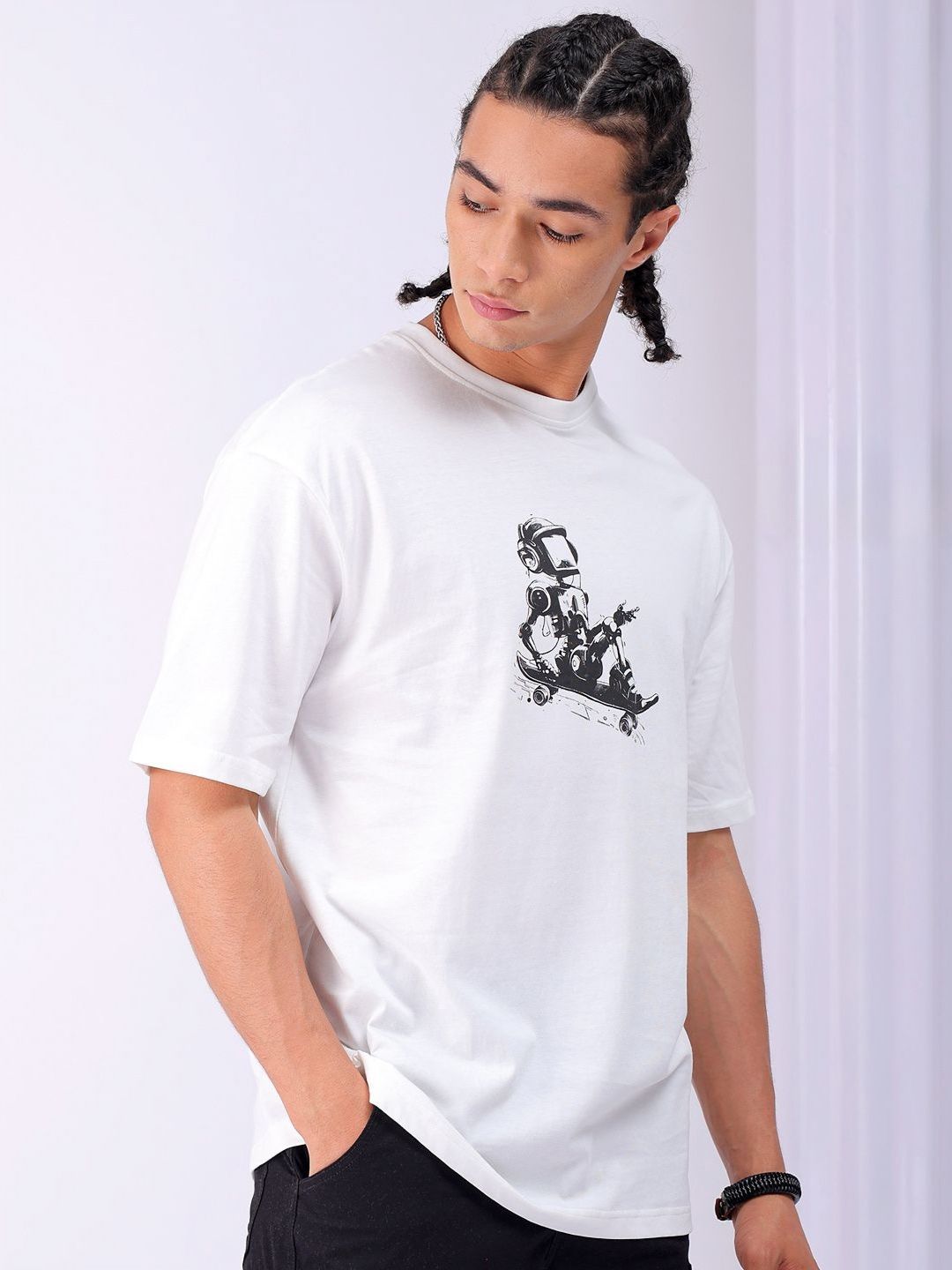 The Indian Garage Co Men Back Printed Boxy Oversized Pure Cotton T-shirt