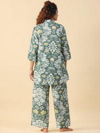 SANSKRUTIHOMES Floral Printed Shirt Collar T-Shirt and Pyjamas