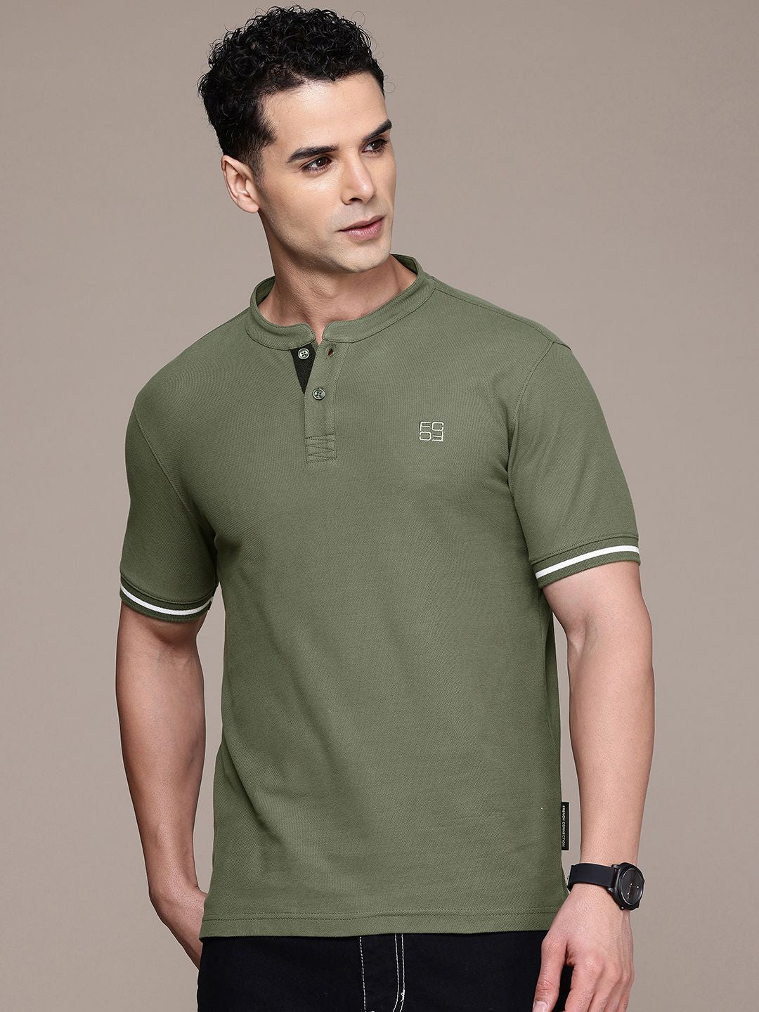 French Connection Henley Neck Pure Cotton T-shirt