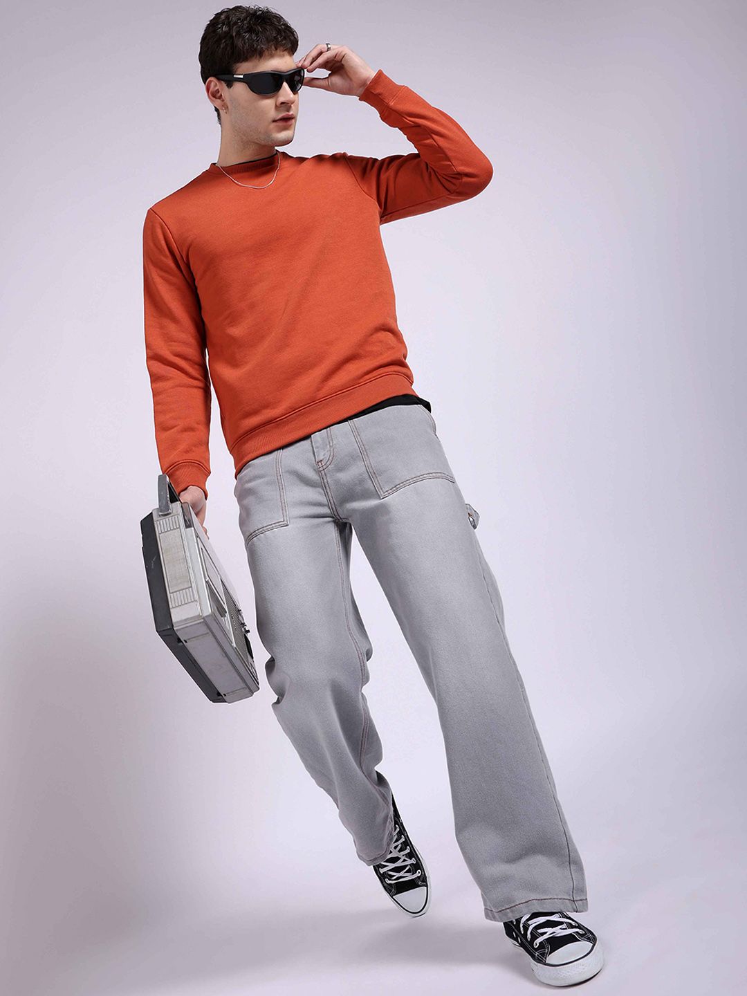 The Indian Garage Co Men Baggy Relaxed Fit Mid Rise Cotton Jeans