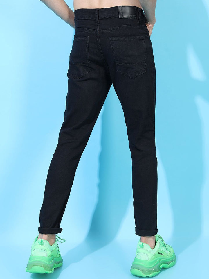 HIGHLANDER Men Black Tapered Fit Mid-Rise Clean Look Stretchable Jeans