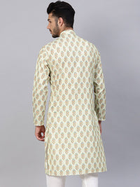 SOJANYA Men Lime Green Printed Straight Kurta