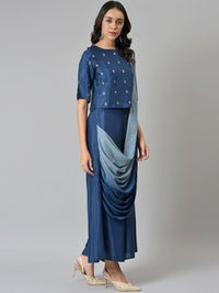 W Women Ethnic Motifs Embroidered Top with Palazzos With Attached Dupatta