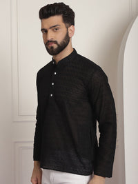 SOJANYA Kurta Lurus Kolar Mandarin Sulam Geometrik Kapas