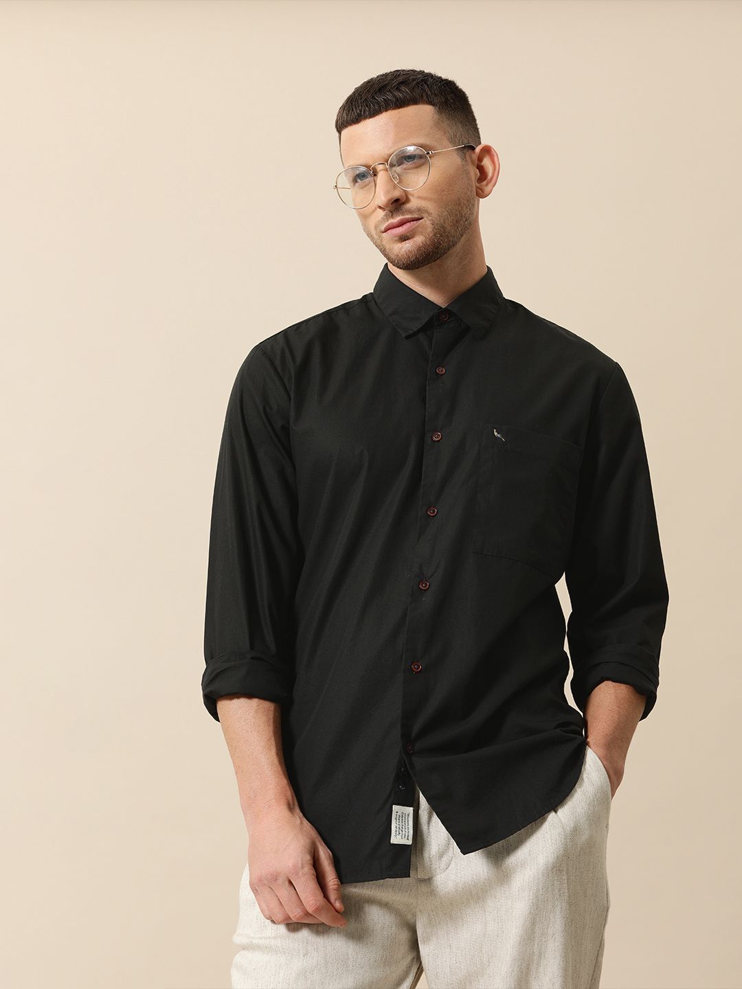 Mr Bowerbird Men Black Solid Tailored Fit Casual Shirt