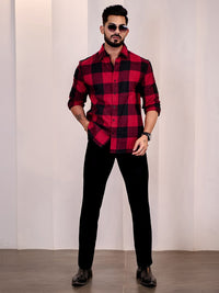 Eszett Men Buffalo Checked Spread Collar Baju Kasual