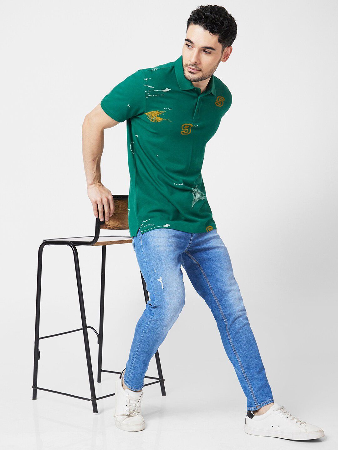 SPYKAR Conversational Printed Polo Collar Slim Fit Cotton T-shirt