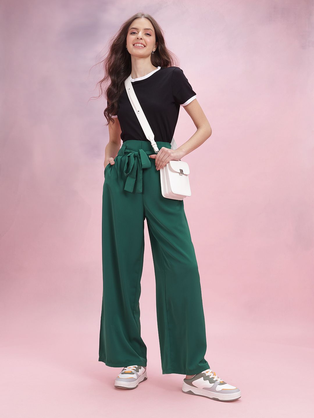 DressBerry Women High-Rise Pleated Trousers  Comes With a Belt