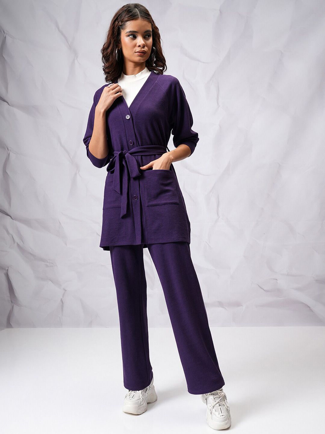 Tokyo Talkies Women Relaxed Cardigan With Wide Leg Trouser