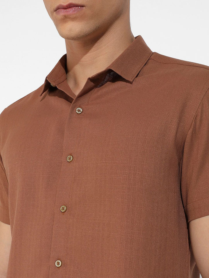 Campus Sutra Brown Textured Shirt & Shorts