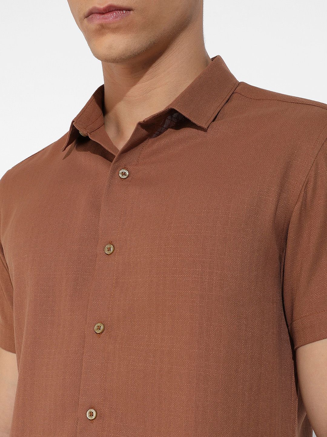 Campus Sutra Brown Textured Shirt & Shorts