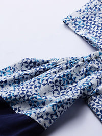 Anouk Women White & Blue Printed Kurta with Trousers